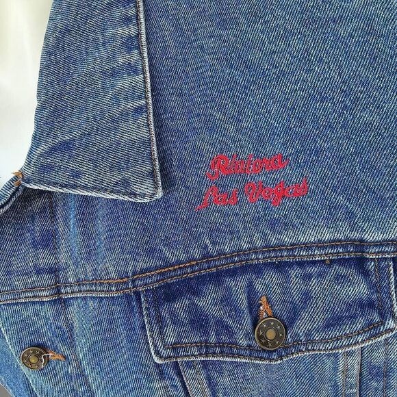 Vintage Riviera Hotel Casino Las Vegas Denim Jacket Circe Jeans Size L 90s Embro - Picture 7 of 11